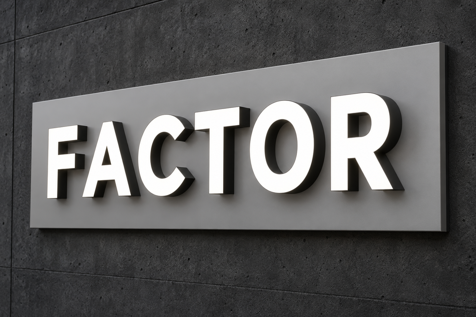 LED: фронтальное свечение — визуализация вывески FACTOR на подложке